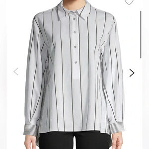 Diane Von Furstenberg Desiree White Black Beige Striped  Collared Shirt S…